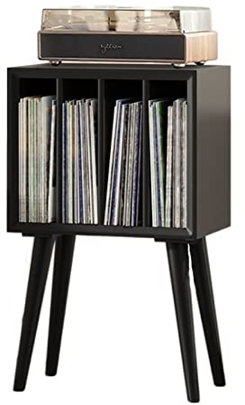 DVD-CD-Rack-Halter, Plattenspieler-Ständer, Schallplatten-Aufbewahrungsschrank, Plattenspieler-Ständer mit 4 Fächern und Holzbeinen, Vinyl-Display-Aufbewahrungstisch für Schlafzimmer, Wohnzimmer