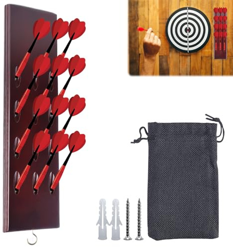 PRITOK Aufbewahrung von Steeldarts und Softdarts für 12 Darts Darts Caddy Wall Mounted, Dart Halter aus Holz für Jede Art von Dartscheibe Steeldarts und Softdarts Braun