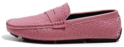 Ninepointninetynine Mocassins for Hommes Chaussures Bout carré en Cuir végétalien Motif Pierre Penny Mocassins Talon Plat résistant Flexible fête sans Lacet(Rose,41 EU)