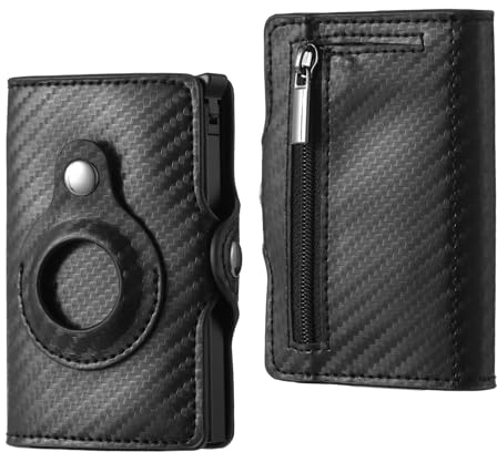 Emporio Cover Sottile Porta Carte Di Credito Schermato Portafoglio portamonete rfid blocking Con porta Airtag (Nero Carbonato)