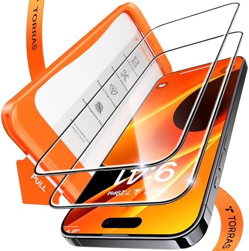 TORRAS for iPhone 16 Pro Max Screen Protector 12FT Military Shatterproof, 9H Anti-Scratch, Full Screen Tempered Glass, No Bubbles No Dust, Longest Durable Screen Protector for iPhone 16 Pro Max 2 Pack