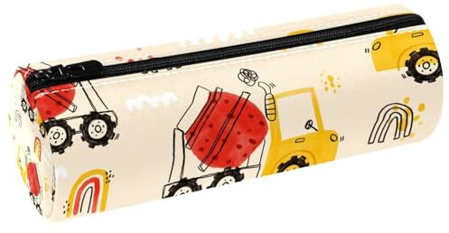 VAPOKF Federmäppchen mit Cartoon-Motiv, Zement-LKW, Leder, Stifteetui, Münzbörse, Kosmetiktasche, Make-up-Tasche für Studenten, Schreibwaren, Schule, Büro, Aufbewahrung, multi, 20x6.3cm/7.9x2.5in,