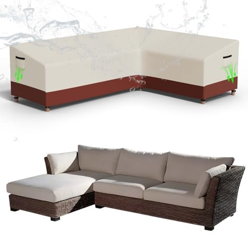Zdada L-Shape Garden Furniture Covers Waterproof, 210x140x75CM Outdoor Rattan Furniture Covers Windproof, Heavy Duty 600D Oxford Fabric Corner Sofa Cover, Patio Furniture Covers with Air Vent