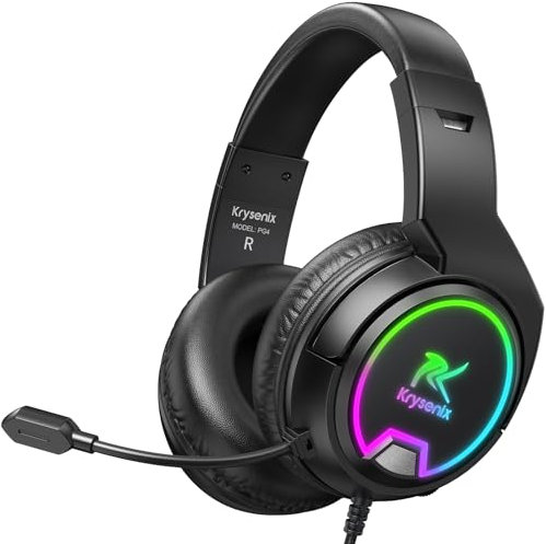 Krysenix PG4 Wired Gaming Headset for PS4, PS5, PC, Xbox, Switch, 3.5mm Gaming Headphones with Noise-Cancelling Mic Surround Sound, Computer Headset with Cool RGB Ergonomic Comfort Deep Black