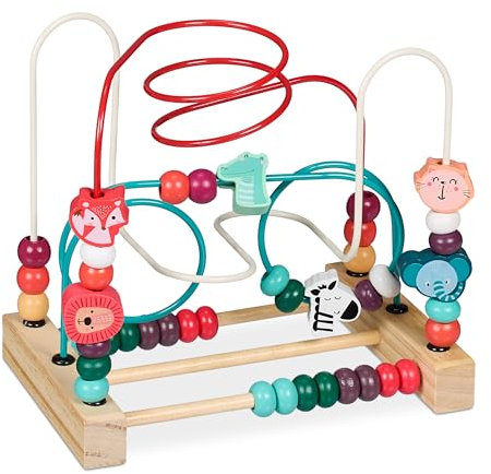 Relaxdays Motorikschleife, Holz Motorikspielzeug, Design C, Kinder ab 1 Jahr, Holzspielzeug für Mädchen & Jungen, bunt