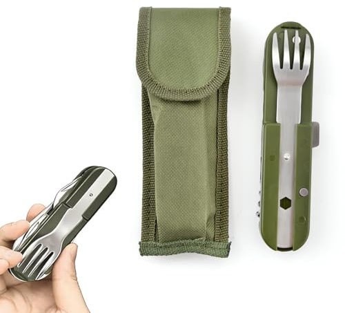 Set de Couverts de Camping Pliants, Vaisselle Pliante en Acier Inoxydable 5 en 1, Set De Couverts D'Extérieur Avec Sac De Rangement,Camping Et Pique-Niques De Randonnée