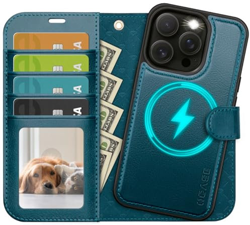 OCASE for iPhone 13 Pro Max Case, Detachable 2 in 1 PU Leather Wallet Case with Card Holders, Wireless Charging, RFID Blocking, Kickstand, Shockproof Flip Folio Phone Cover, Peacock Blue