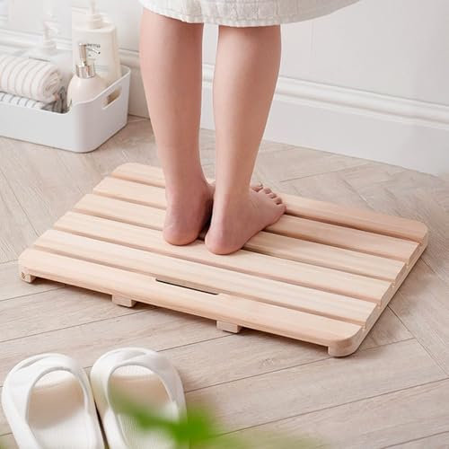 Badematte Holz Wasserfeste Duschmatte aus Unbehandeltem Holz, Rutschfeste Badewannenmatte aus Natürlichem Hinoki-Holz, Badezimmer-/Sauna-/Spa-/Wannen-/Türbereich-Accessoires und -Dekor(70x70cm(27 1/2
