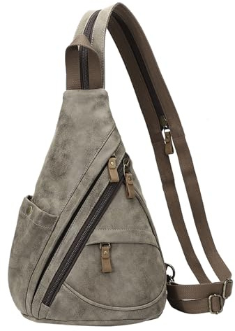 KL928 Casual PU Vintage Rucksäcke, Echtleder Retro Segeltuch Rucksack Daypack Crossbody Shoulder Schulterrucksack für Herren und Damen, Dunkler Kaffee
