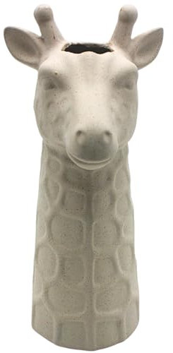Dekohelden24 Vase Giraffe, Dekovase, Blumenvase, Keramikvase, Tischvase, Kopfvase, Giraffenvase, Vase Sandoptik, Kopf Sand-Finish aus Keramik, in Weiß L/B/H 14 x 12 x 26 cm.
