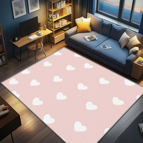 AevuCub Herz Deko, Liebesherz Teppich 100x150 Kurzflor, Teppich Wohnzimmer Rosa Mädchen Kinder, Weich rutschfest Waschbare Teppiche, Bettvorleger Schlafzimmer Kinderzimmer