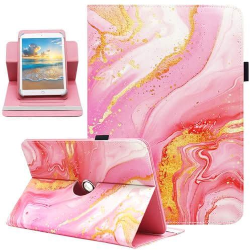 Dluggs Étui universel pour tablette Android 10 10,1 rotatif à 360 degrés avec support de visionnage multi-angles pour 10 10,1 et toutes les tablettes de 9,5 à 10,5 Rose marbre