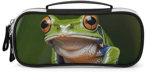 Rrtsmsgh Peace Tree Frog Federmäppchen, großes Fassungsvermögen, kleine Make-up-Tasche aus PU-Leder mit Reißverschluss und Griff, tragbares Federmäppchen für Büro, Kosmetikaufbewahrung