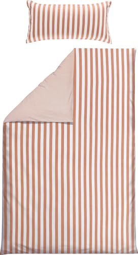 Erwin Müller Wende-Bettwäsche, Bettbezug, Kissenbezug Single-Jersey Streifen rosé-weiß Größe 40x80 cm / 155x220 cm - temperaturausgleichend, formstabil, pflegeleicht, mit Reißverschluss
