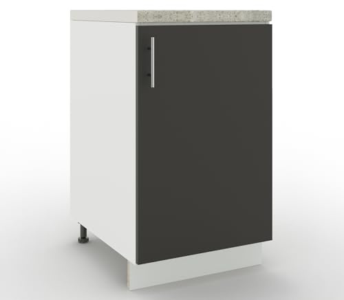 JD Greta Adjustable Kitchen Base Unit - 500mm - Base Cabinet with Door & Worktop - Dark Grey Matt