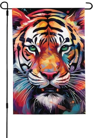 Drapeau de jardin 71,1 x 101,6 cm double face vertical extérieur bannière de vacances bannière de vacances peinture visage de tigre drapeaux de jardin petits drapeaux de bienvenue en toile de jute