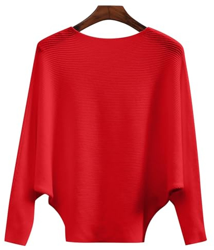 YCBMINGCAN Pull à manches chauve-souris pour femme - Pull à manches longues en tricot côtelé - Haut surdimensionné avec col bateau pour femme - Pull décontracté et élégant pour l'automne et l'hiver