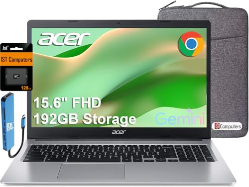 Acer Chromebook Laptop 15 (15.6 FHD, Intel Celeron N4500, 4GB RAM, 192GB Storage (64GB eMMC + 128GB SD Card) Home & Student, Long Battery Life, Numeric KB, Wi-Fi, Webcam, IST Hub, Chrome OS, Silver
