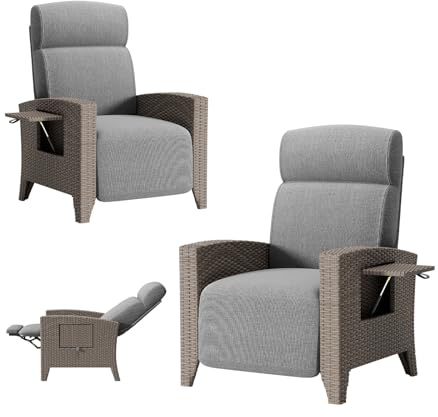 lovtuwr Rattansessel,handgeflochtenem Premium Gartenliege aus PE-Rattan, verstellbar (bis 165°) | Mit Klapptisch & Fußstütze | Wetterfest inkl. Kissen & Abdeckung | Für Balkon & Garten (A- (L+R))