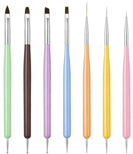 AOOHA Pinceles Para Uñas,7PCS Herramientas de Doble Punta de Uñas,Plumas De Arte De Uñas,Herramientas De Manicura Para Diy Diseño De Uñas,Diseño De Uñas En Gel y Manicura Profesional,Multicolor