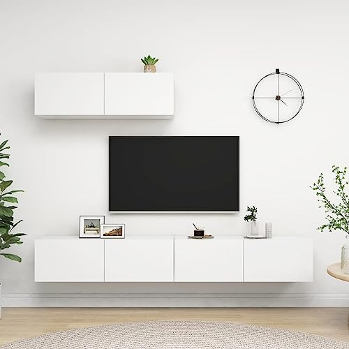 Holamys Meubles TV 3 pcs Blanc Bois d'ingénierie 100x30x30 cm Meuble TV Suspendu Meuble TV pour Salon Chambre Meuble TV avec Rangement Pratique