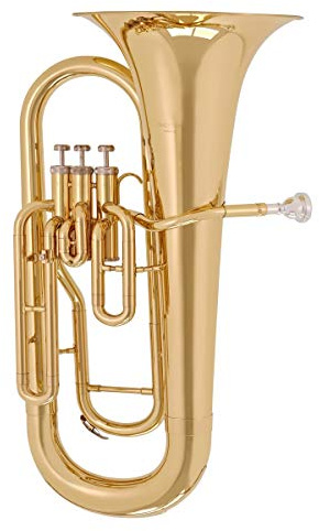 Student-Euphonium mit 3 Ventilen von Gear4music | Langlebige Konstruktion aus gelbem Messing, 3 vernickelte Pistonventile, Hartschalenkoffer und Mundstück inklusive