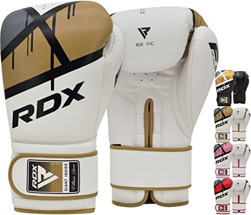 Authentic RDX Leather Gel Fight Boxing Gloves Punch Bag, 16oz Golden 16oz