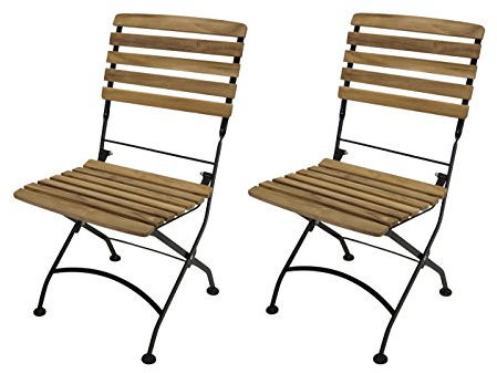 DEGAMO Gartenstuhl Klappstuhl Jakarta, Gestell Flachstahl schwarz, Belattung Teak Holz geölt, FSC®-Zertifiziert, Outdoor, 2 STÜCK