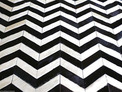 Bunkar Handgearbeitet Designer Leder Kuhfell Teppich/Rug - Black White Chevron (6'x8' (180cms x 240cms) XL Area Rug)