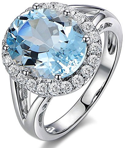 mode natürlich Blau Aquamarin Edelstein echt Diamant Solide 14K (585) Weißgold für Frauen Damen Hochzeit Verlobungsringe Band Ring