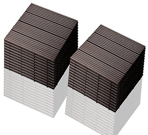 S SIENOC 22 Stück/ca. 2m² Terrassen-Fliese aus WPC Kunststoff, 22er Spar Set für 2 m², Garten-Fliese, Balkon Bodenbelag mit Drainage Unterkonstruktion 30x30cm (22x Dunkelbraun 300 * 300 * 22mm)