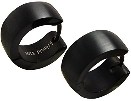 Kikuchi Herren Klassische Ohrringe Edelstahl Klapp Creolen Schwarz Matt 6mm/13mmØ Bogen ER15133
