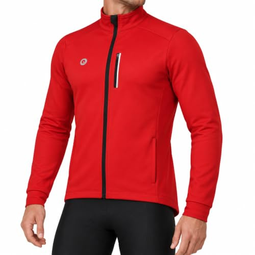 Przewalski Fahrradjacke Herren Winter Softshell Winddicht Reflektierend | Fleece-Innenfutter, wasserabweisend, atmungsaktiv, 2 Rückentaschen, Brusttasche, Softshell Windbreaker, Rad Laufen
