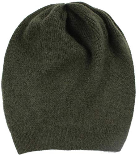 WaySoft 100% Kaschmir Beanie für Damen in Geschenkbox, übergroße Frauen Beanie Mütze - Grün - Einheitsgröße