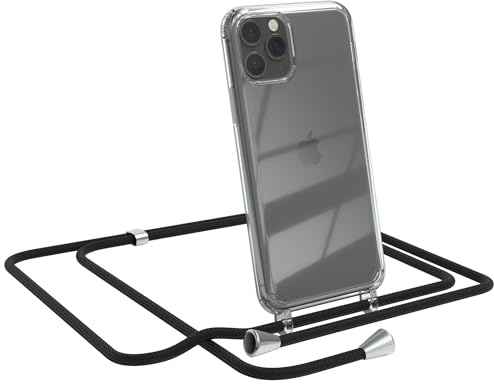EAZY CASE Handykette kompatibel mit iPhone 11 Pro Handyhülle mit Umhängeband, Handykordel mit Schutzhülle, Silikonhülle, Hülle mit Band, Stylische Kette für Smartphones, Schwarz