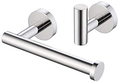 KES Chrome Towel and Toilet Roll Holder Set Bathroom Accessory Set 2 Pieces Toilet Roll Holder and Coat Hook SUS 304 Stainless Steel Wall Mounted Polished Finish, LA20DG-21