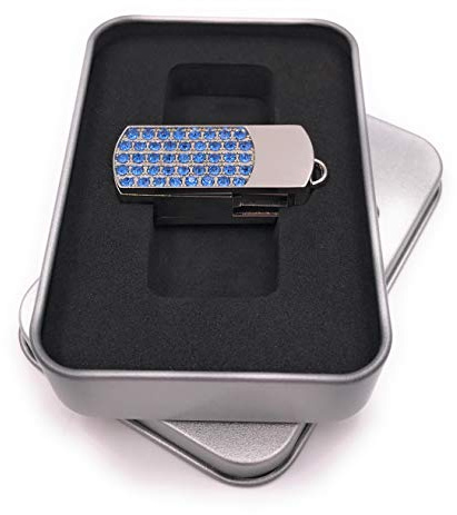 Onwomania Box aufklappbar Anhänger Silber pink Glitzer Strass USB Stick in Alu Geschenkbox 64 GB USB 3.0