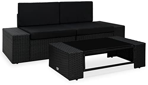 vidaXL Gartenmöbel 3-TLG. Gartenmöbel Sofa Gartensofa Rattansofa Rattanmöbel Lounge Gartenset Ecksofa Couchtisch Poly Rattan Schwarz