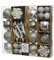 Decoris 50er Set bruchfeste Weihnachtskugeln weiß/Silber aus Kunststoff für innen und außen