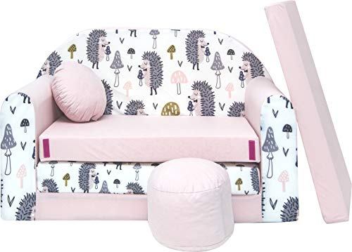 BDW Schlafsofa für Kinder mit Sitzhocker/Kissen, Coton, LILA 168 x 98 x 60 cm