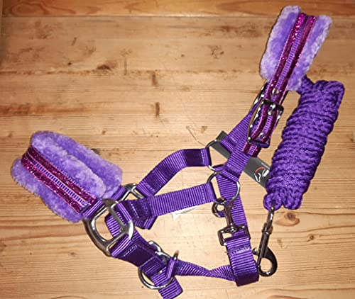 HKM Shetty Fell Plüsch Halfter Set Glitter ideal auch für´s Holzpferd (lila, Shetty)