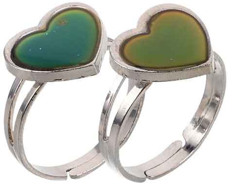Holibanna 2Pcs Stainless Steel Changing Color Mood Ring Adjustable Open Finger Ring Color Changing Heart Mood Emotion Feeling