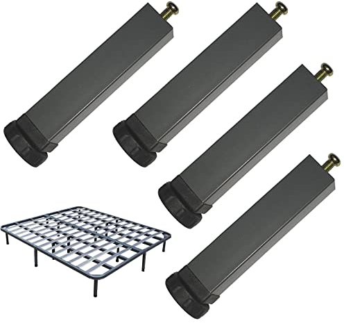 4 Metall Möbelfüsse Möbelbeine Möbelfüße Verstellbar Bett Lattenroste Stützfuß,Stahl Bett Unterstützung Füße,Bettrahmen Zubehör,Mit Schrauben,10-40cm hoch,Einlochmontage,Dunkelgrau (26cm/10.2in)