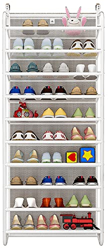 Vinteky Zapatero para puerta, organizador colgante de zapatos, 10 niveles, organizador de zapatos, gancho de almacenamiento, soporte para colgar (blanco)
