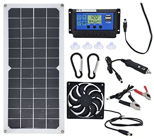 Solar Panel Charger, 10W Solar Charging Board with 10A Controller, Solar Powered High Speed Fan Kit for Chicken Coop Greenhouse Dog House Shed Car Window Exhaust