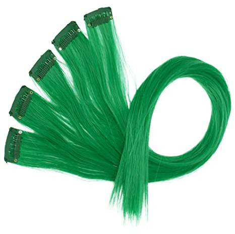 CAISHA 5 Teile Set 60cm Bunte Strähne Strähnchen Clip in Extension Haarverlängerung Glatt Langhaar Haarteil Grün BST128