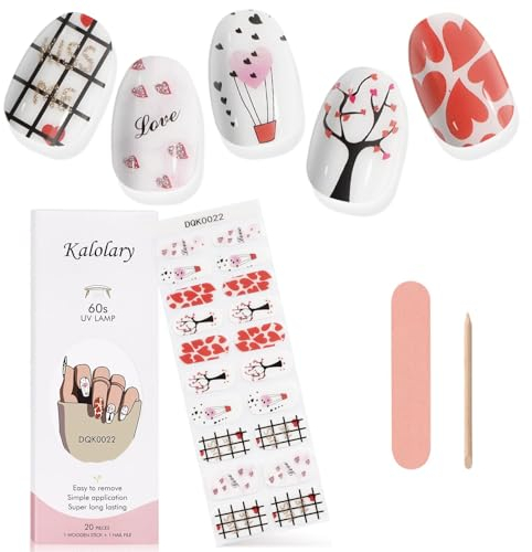 Kalolary Gel Polish Strips, Art Sticker Waterproof Full Wraps Decal Sets With File and Stick for Women Girls Decor (UV/LED Lamp Required) (Tree and Heart)