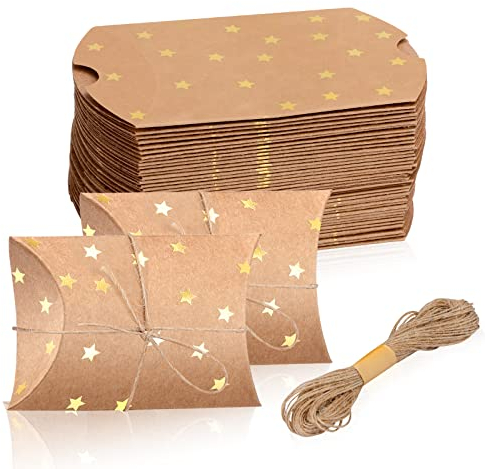 100 Stück kleine Geschenkkissen-Boxen Kissenboxen für Geschenke Kraftpapier Neujahrsgeschenkbox Weihnachten Kissen Geschenkboxen Kissen Geschenkboxen mit Juteschnur für Hochzeit Neujahr Geschenk und