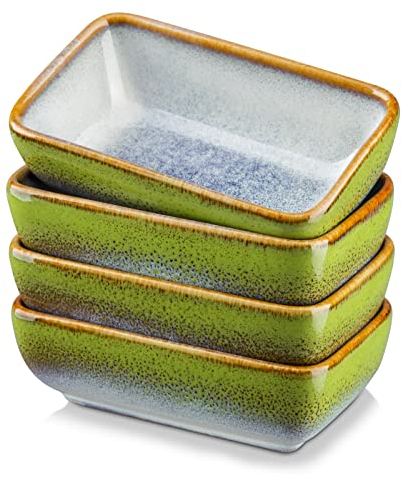 Dipschälchen Steinzeug, vancasso STERN 4 teilige rechteckige Soßenschälchen, Snack Vorspeise Schalen Set, Dessert kleine Servierschalen