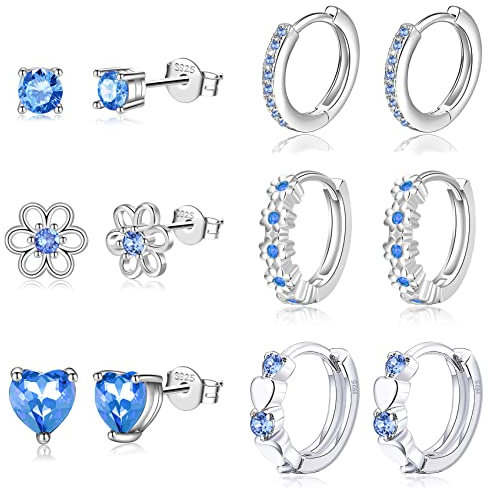 6 Pairs Huggie Hoop Earrings for Girls 925 Sterling Silver Stud Sets Cute Kids Heart Hoops Tiny Cubic Zirconia Flower Stud Small Hypoallergenic Cartilage Sleeper Earrings for Teen Toddler Childs Women